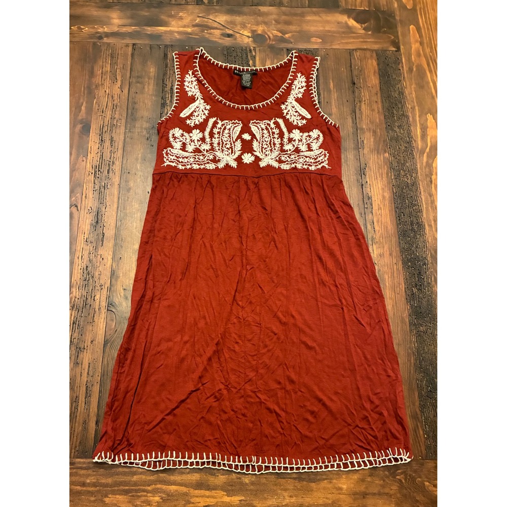 Maroon Embroidered Sleeveless Mini Dress Women Size Petite Medium Mexican Cute